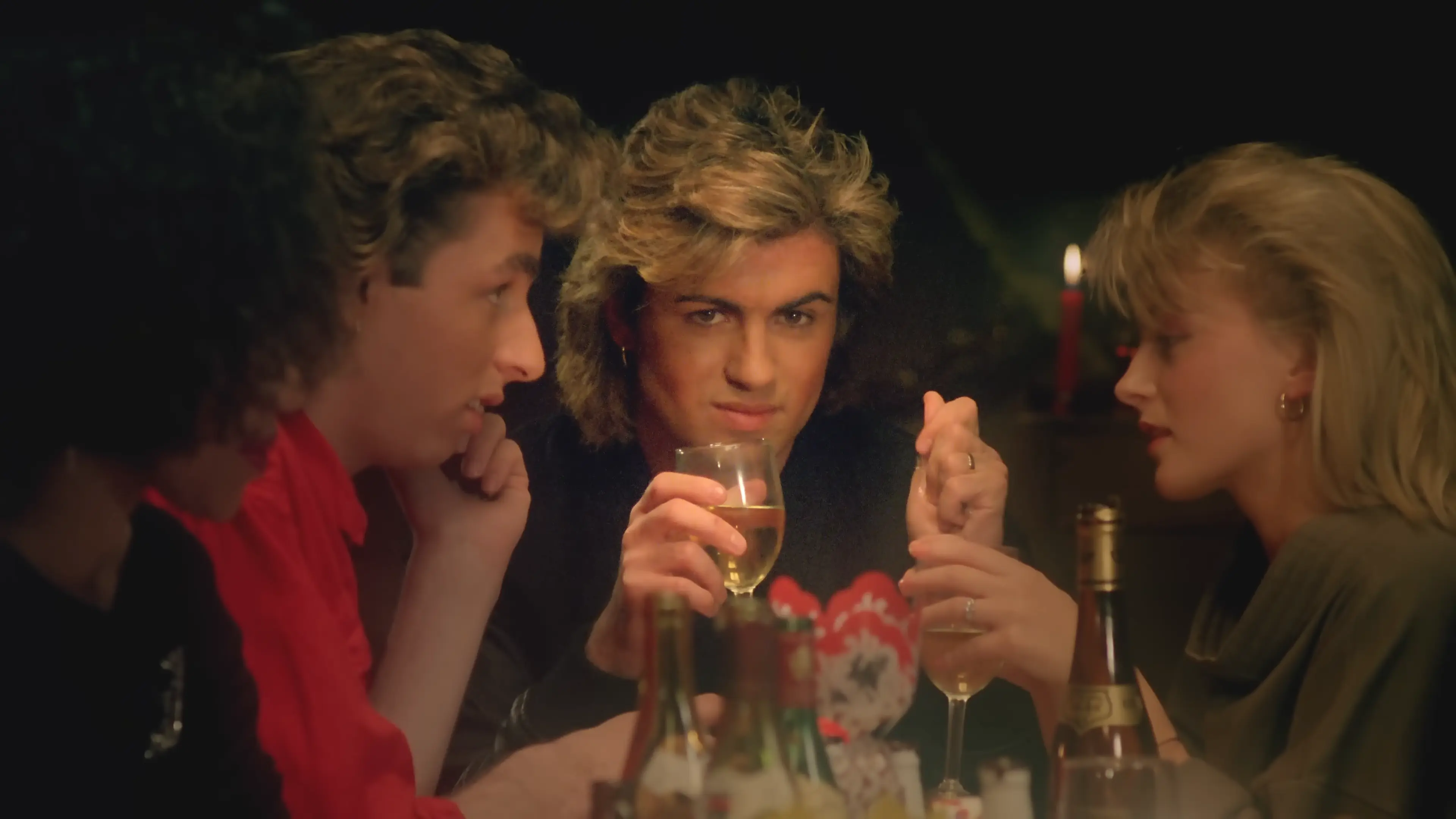 A still image from the music video for Last Christmas by Wham!